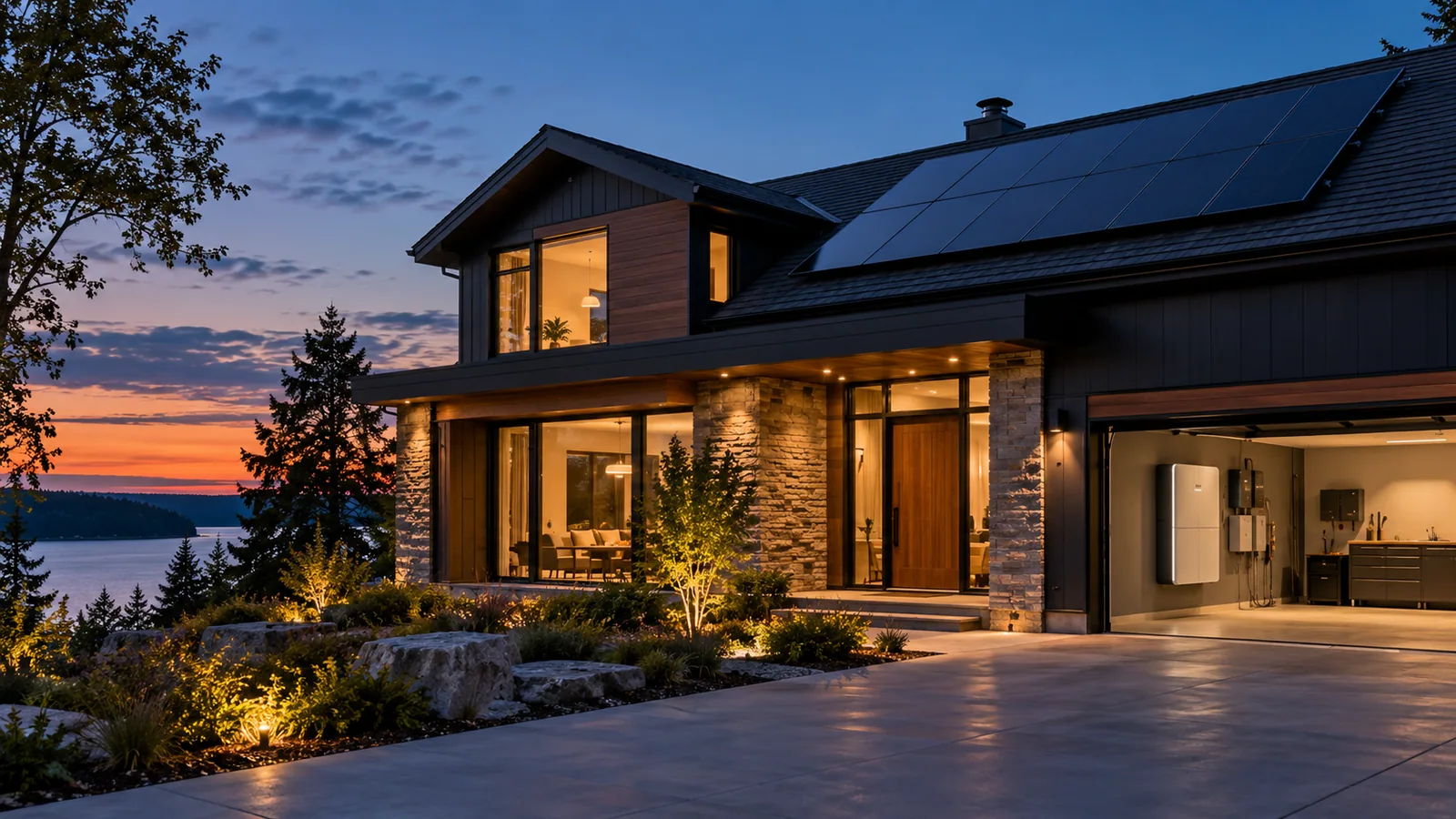Ontario home with rooftop solar and a neat garage battery installation